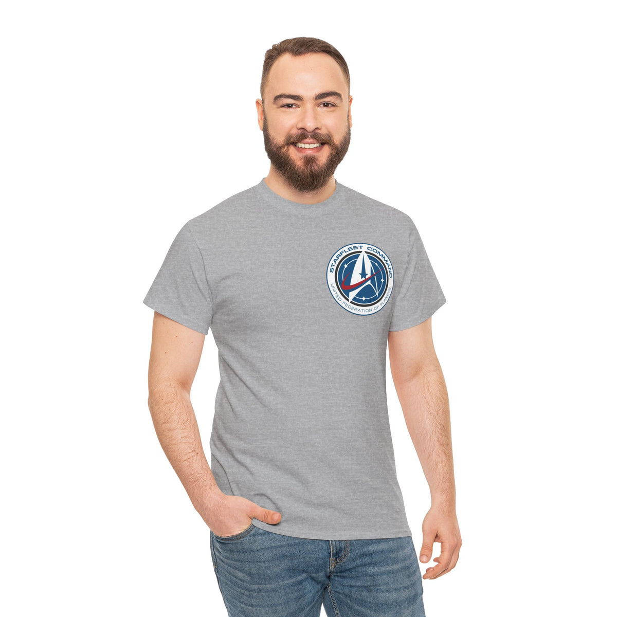 Starfleet Command Crew Logo Cotton T‑Shirt — Retro Rocket Emblem Tee