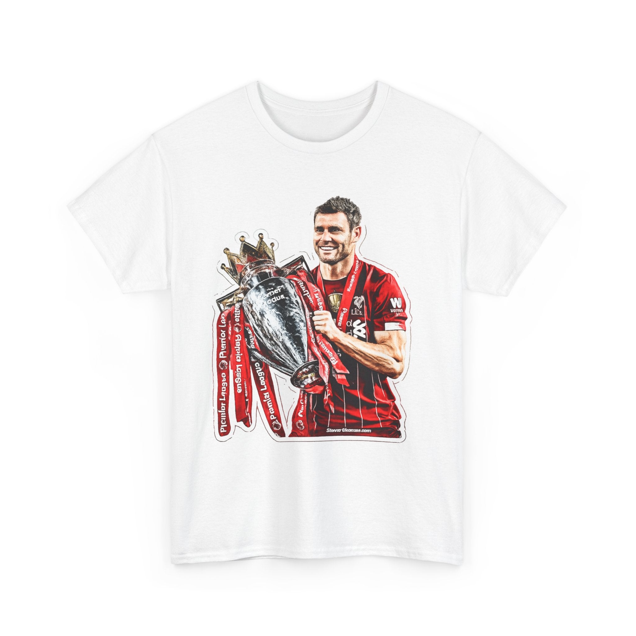 James Milner Liverpool Premier League Champion Trophy T-Shirt — Player Holding Premier Trophy