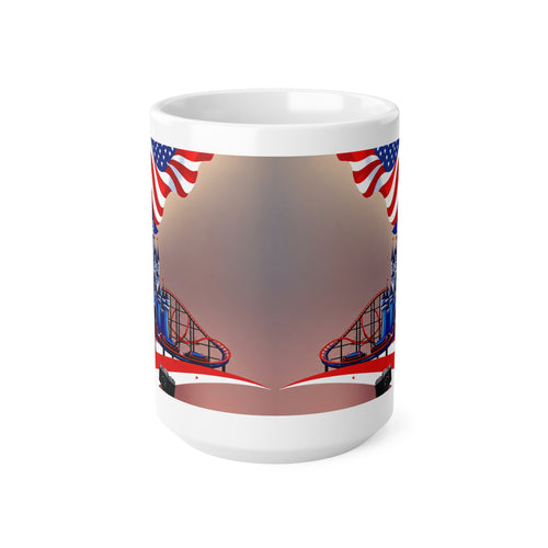 American Theme Park Coffee Mug — Patriotic Roller Coaster & Castle 11oz/15oz