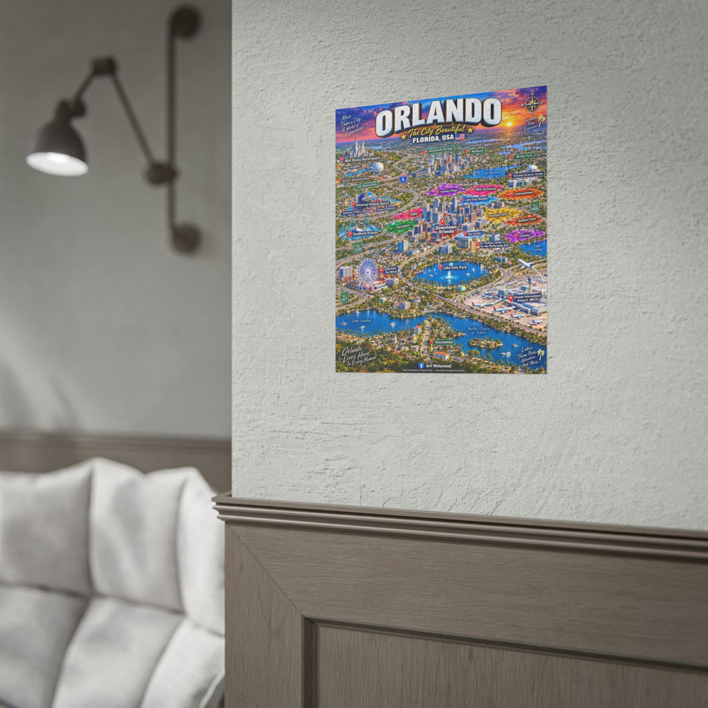 Orlando Map Poster – Colorful Aerial City Map of Orlando, Florida (Rolled Poster)