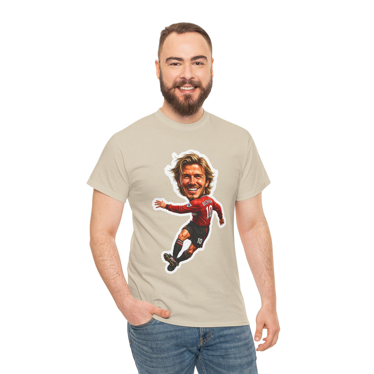 Beckham Caricature Cotton T-Shirt — Retro Football Player Graphic Tee