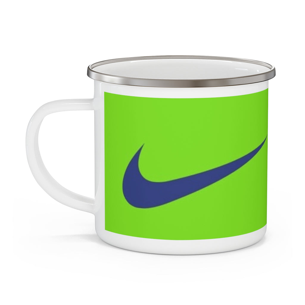 Chelsea Football Club Inspired Enamel Camping Mug — Neon Green Crest Camp Coffee Cup