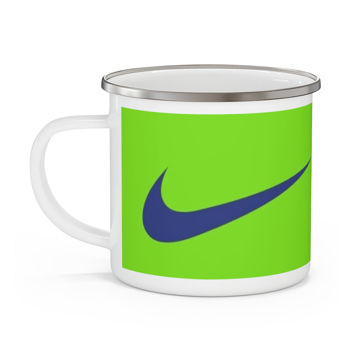 Chelsea Football Club Inspired Enamel Camping Mug — Neon Green Crest Camp Coffee Cup