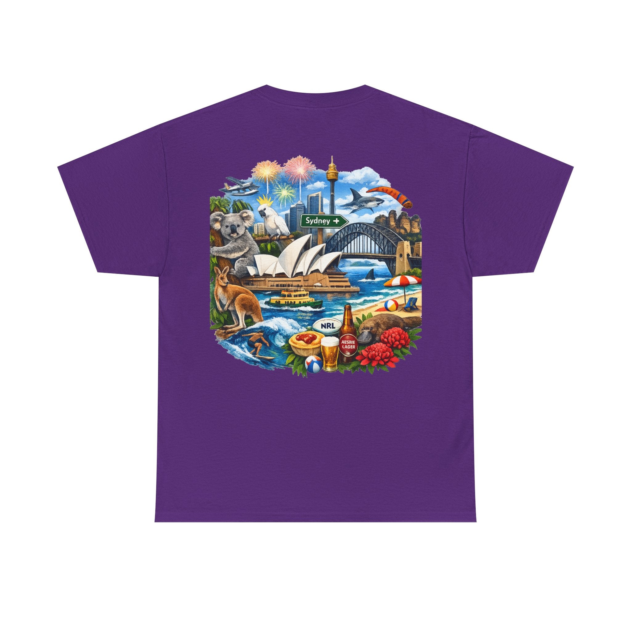 T-Shirt — Sydney Landmark Collage Tee (Opera House, Harbour Bridge, Koala & Beach Scene)