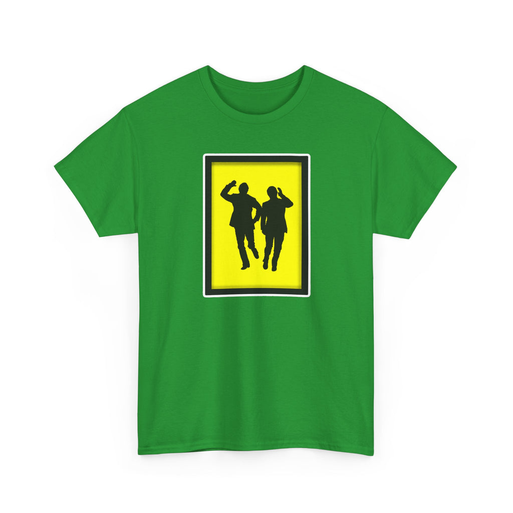 Morecambe and Wise Dancing Silhouette Tee – Retro Yellow Frame Graphic T-Shirt