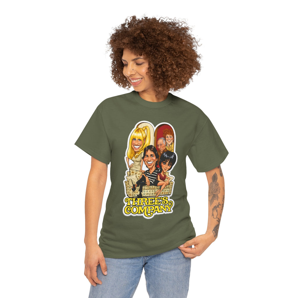 Three's Company Retro TV Tee — Vintage Sitcom Caricature T-Shirt
