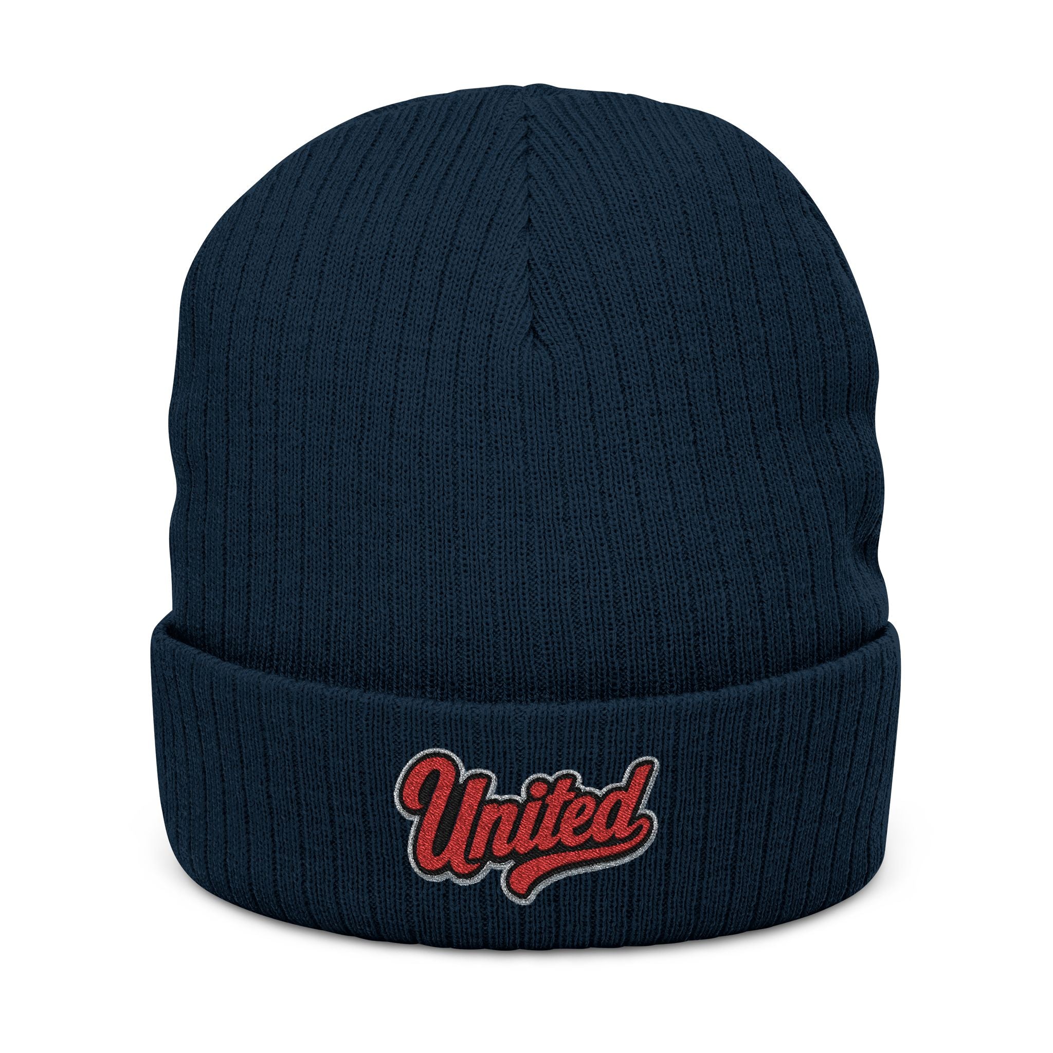 United Embroidered Ribbed Beanie — Cozy Knit Winter Hat