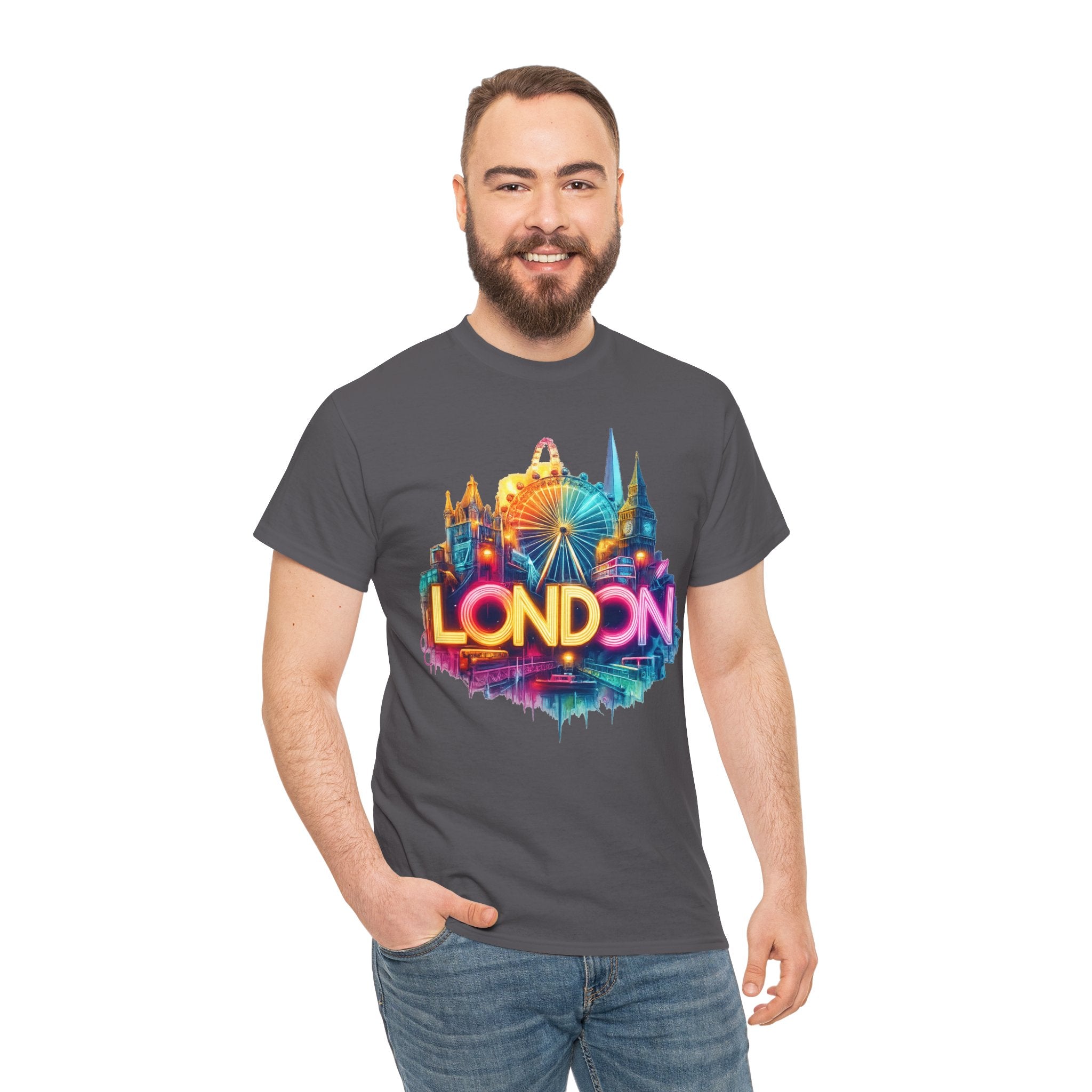 London Skyline Tee — Colorful Neon London Landmark T-Shirt