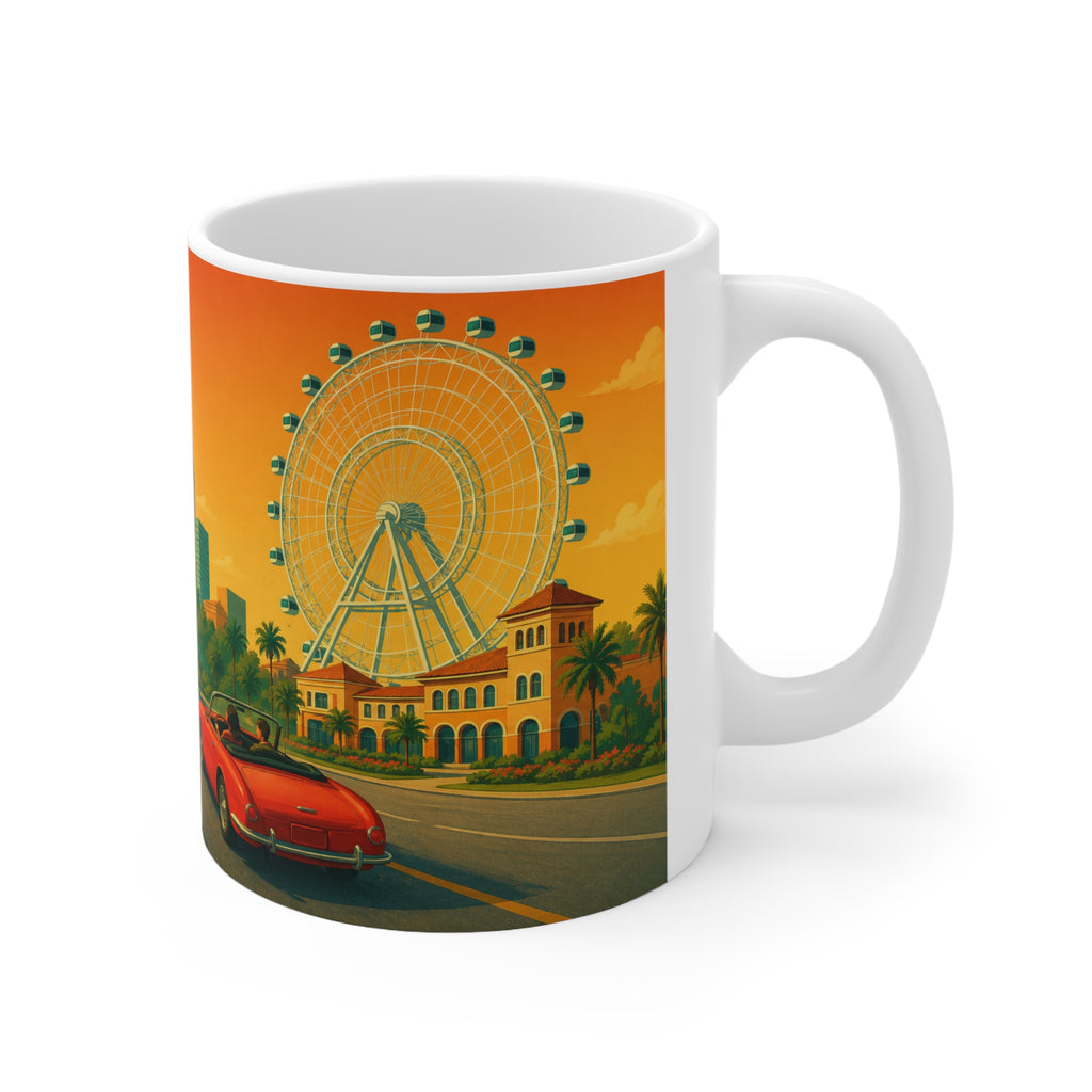 Universal Orlando Vintage AI Sunset Mug — Retro Palm Tree Travel Coffee Cup (11oz, 15oz)