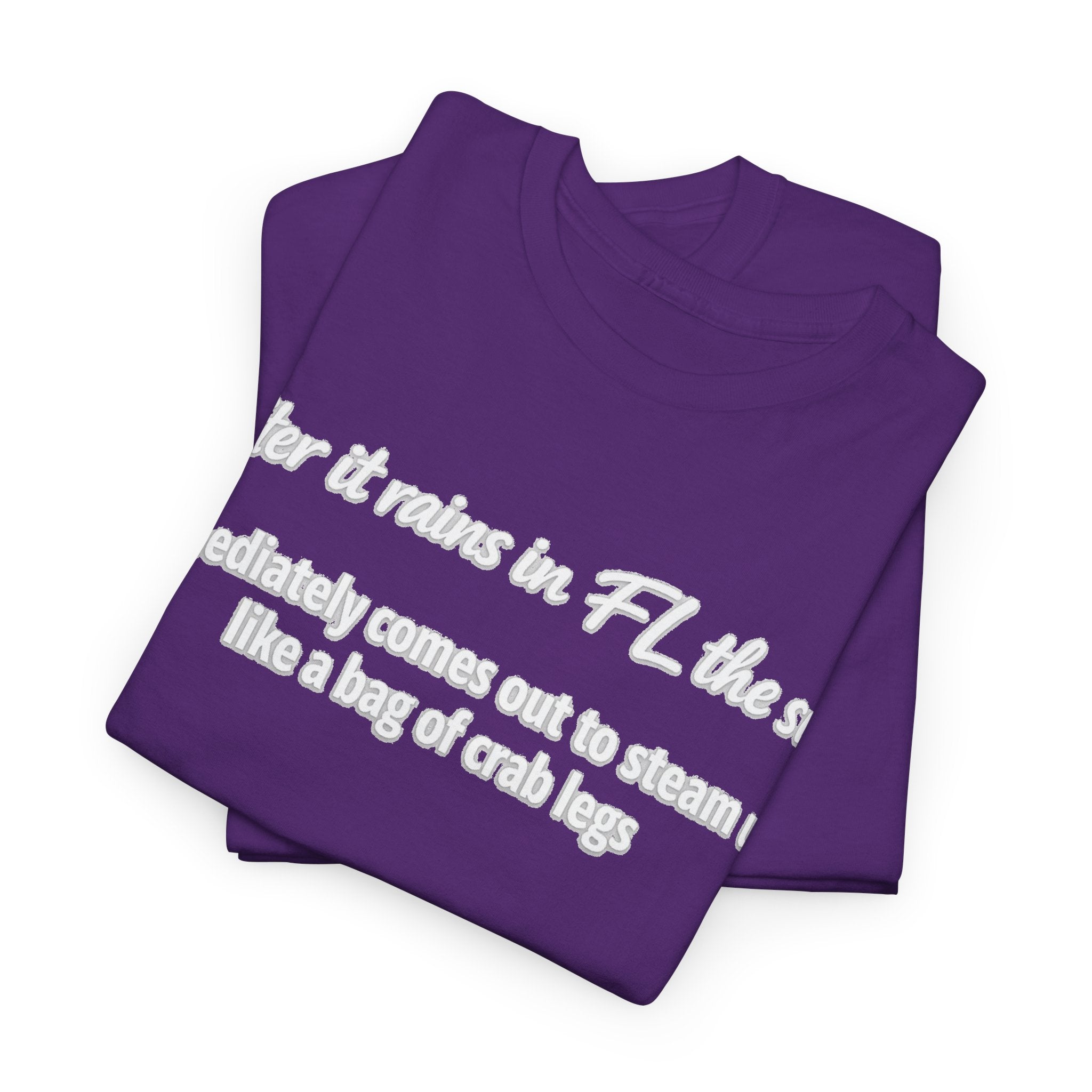 Florida Heat Tee — "after it rains in FL the sun immediately comes out to steam us like a bag of crab legs"
