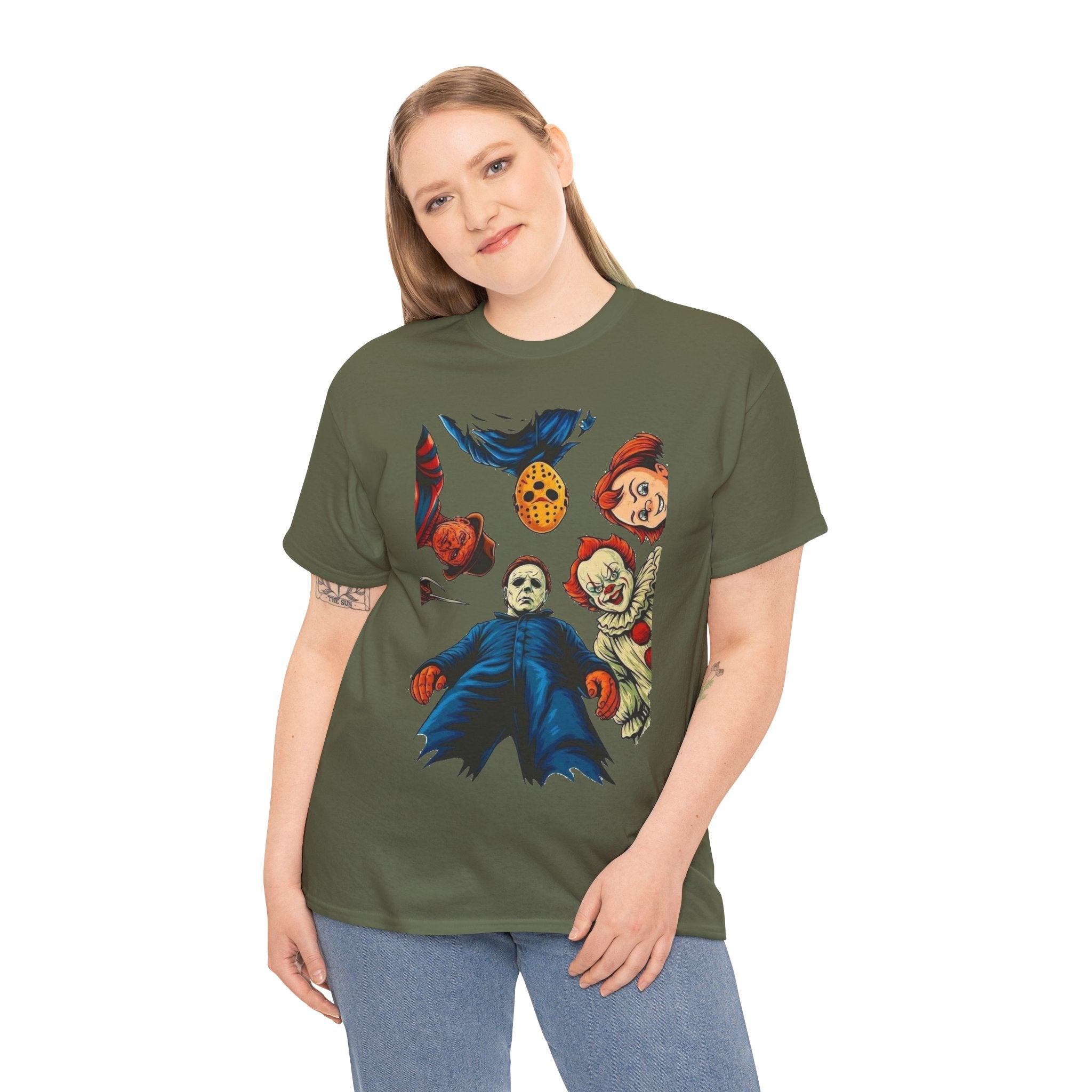 Horror Movie Icons Graphic Tee — Michael Myers, Jason & Classic Clowns Halloween T-Shirt