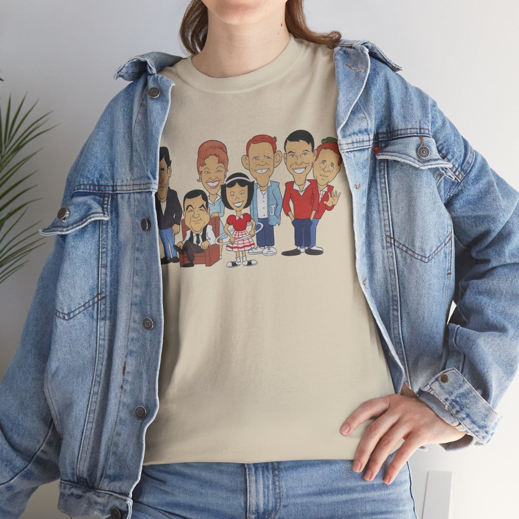 Happy Days Retro TV Cast Cartoon Tee - Vintage Sitcom Character Group Shirt