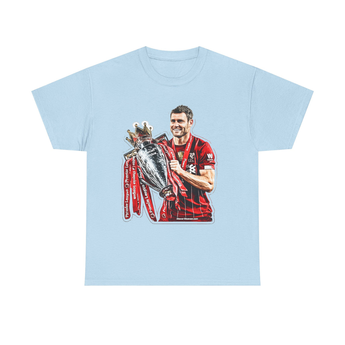 James Milner Liverpool Premier League Champion Trophy T-Shirt — Player Holding Premier Trophy