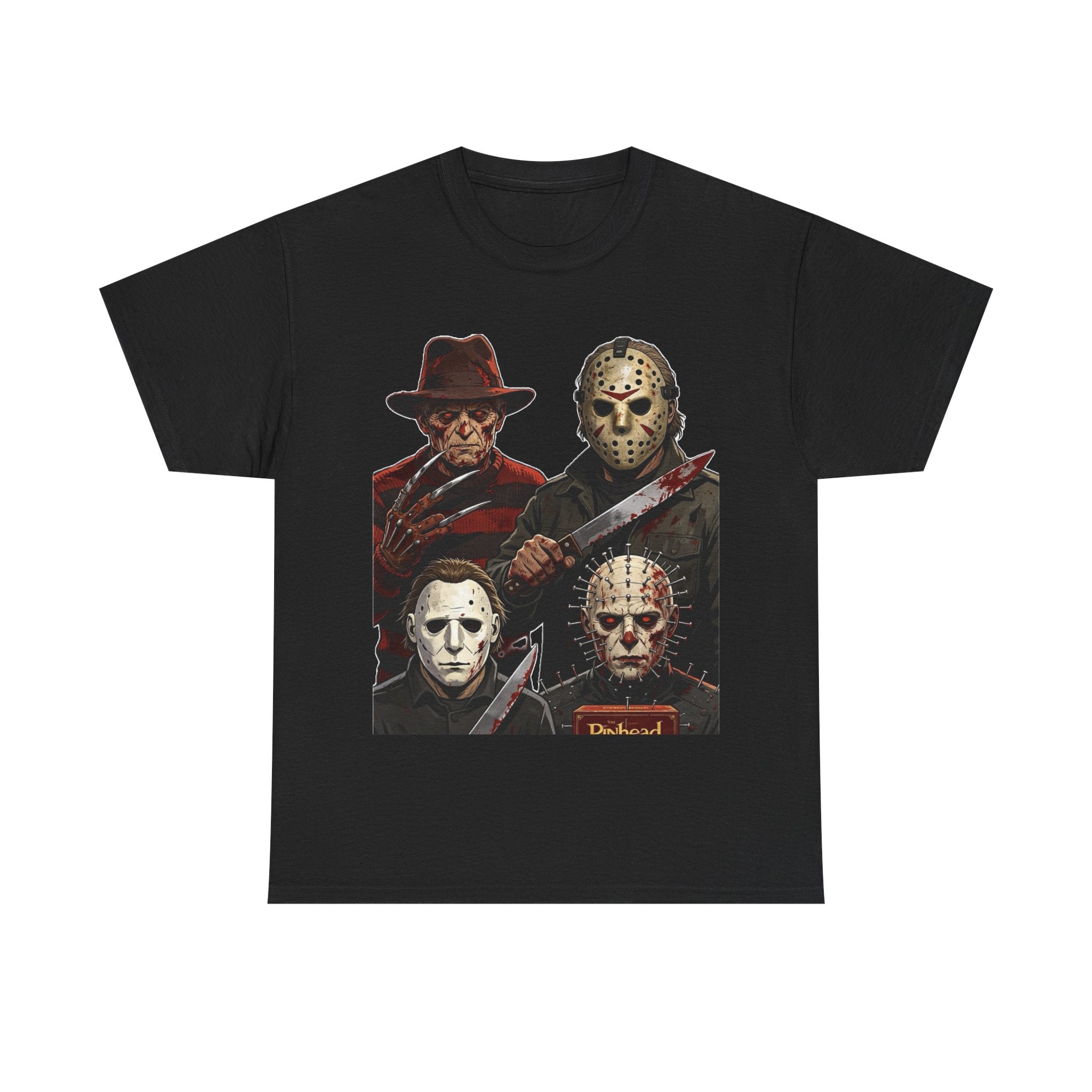 Horror Icons T-Shirt — Freddy, Jason, Michael & Pinhead Slasher Collage