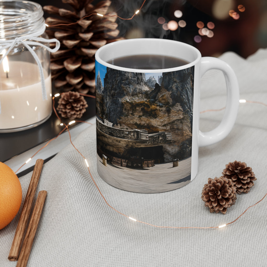 Falcon Spacecraft Ceramic Mug — Millennium-Style Starship Landscape 11oz/15oz