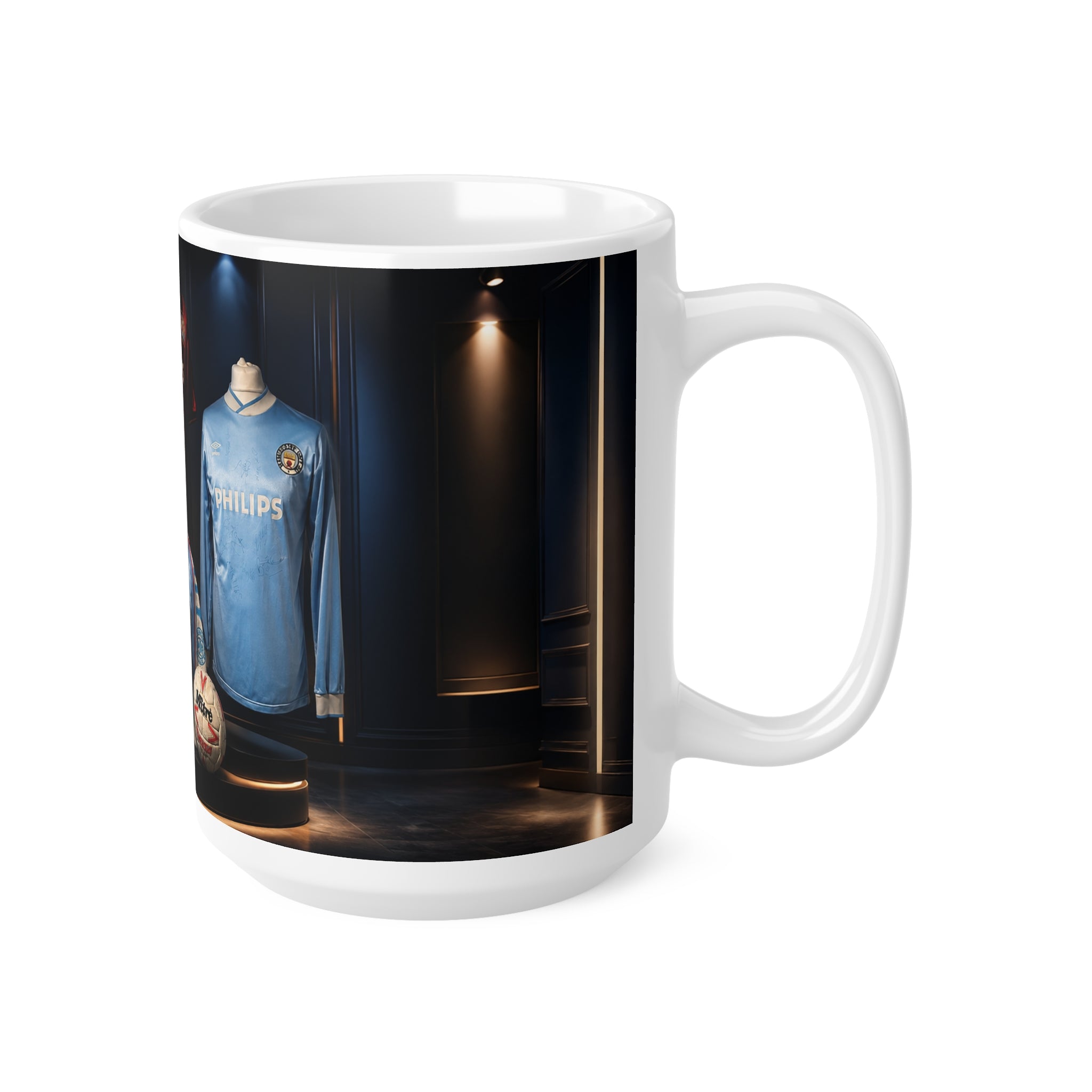 Manchester City Retro Soccer Jersey Display Ceramic Mug — Vintage Philips Football Memorabilia, 11oz/15oz