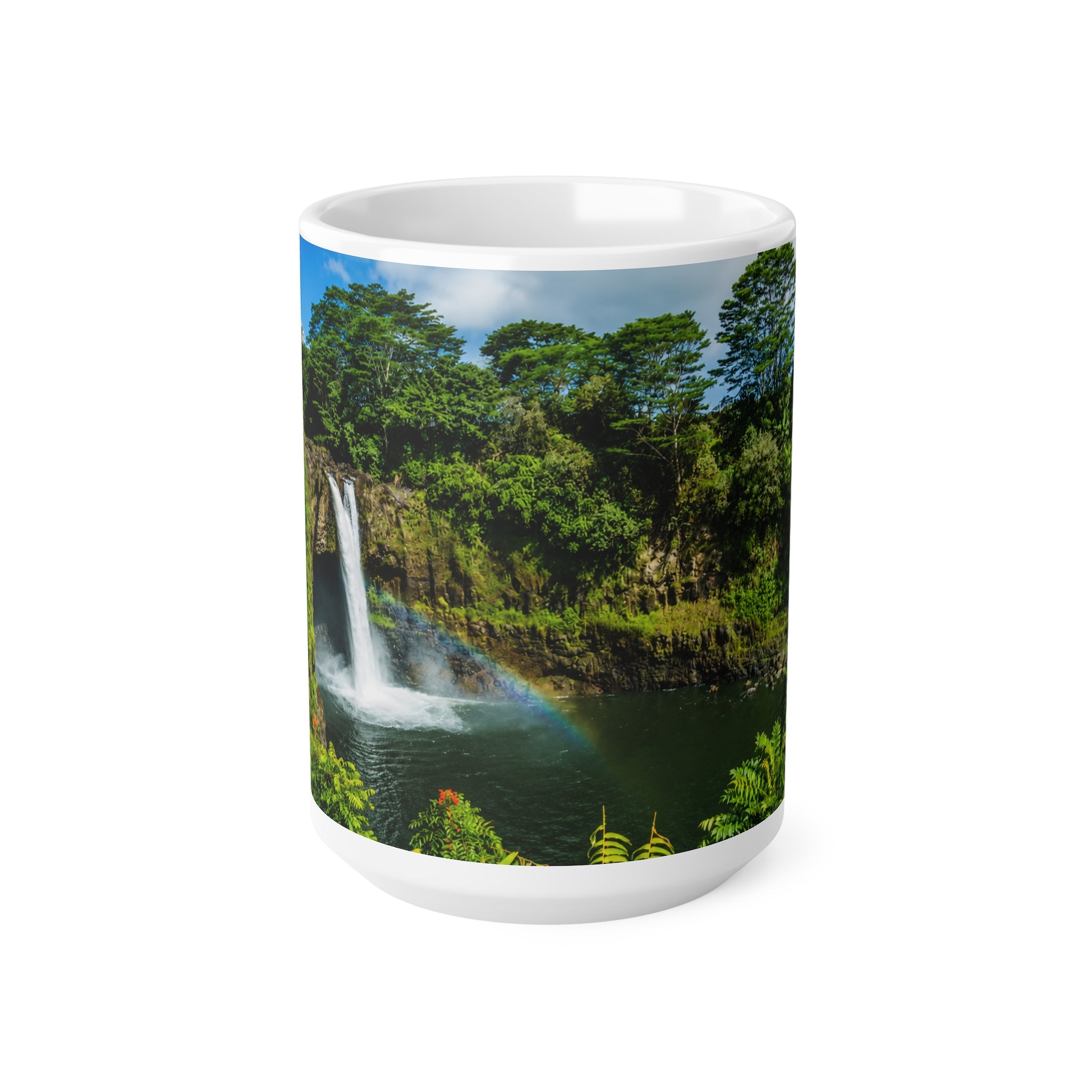 Waterfall Landscape Mug — Tropical Rainbow Waterfall Ceramic Coffee Cup (11oz & 15oz)