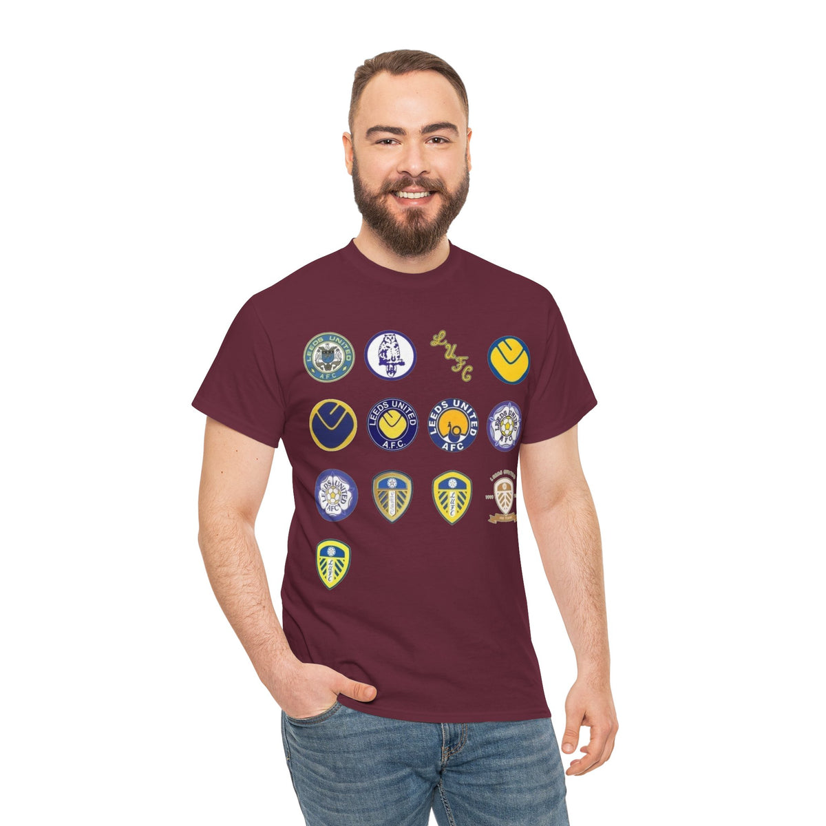 Leeds United Retro Crest Cotton T-Shirt — Vintage Football Club Emblem Tee