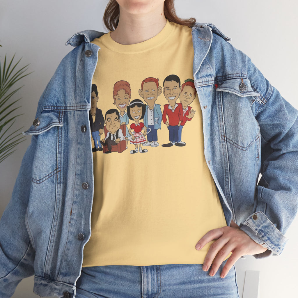 Happy Days Retro TV Cast Cartoon Tee - Vintage Sitcom Character Group Shirt