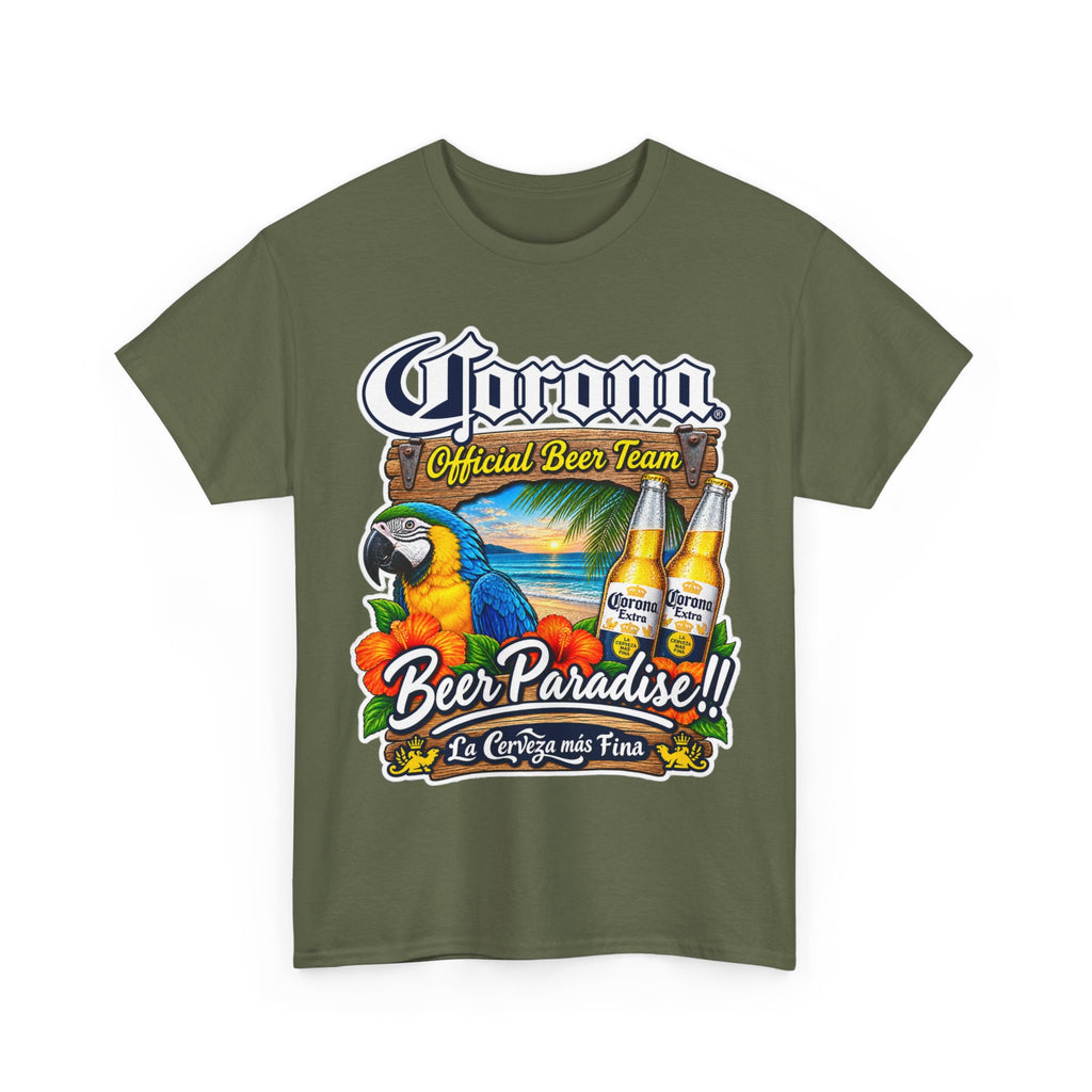 Corona Beer Paradise Tee — Tropical Parrot Beach Beer T‑Shirt