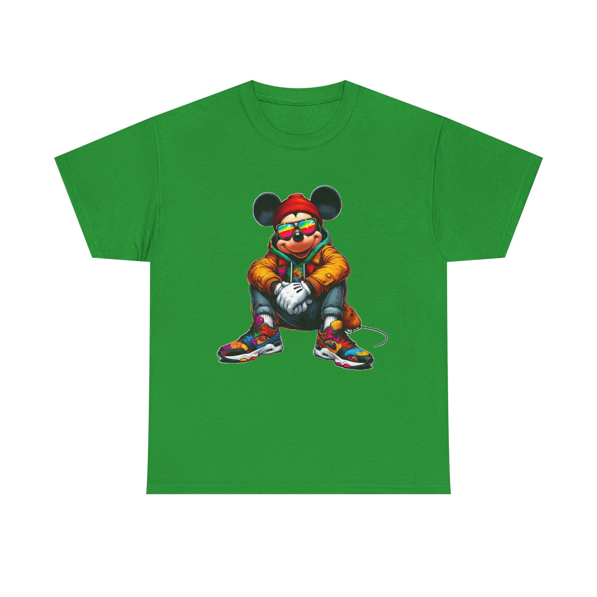 Mickey Mouse Streetwear Graphic Tee — Hip-Hop Mouse Character Sitting in Sneakers