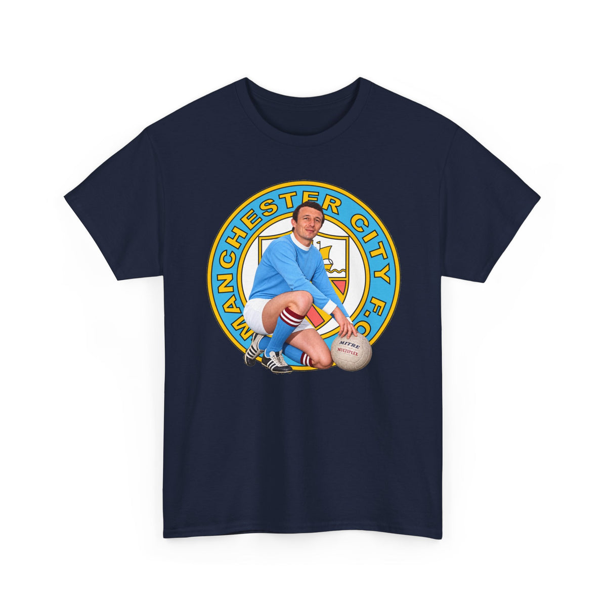 Mike Summerbee Manchester City Vintage Soccer Tee — Retro Player Crest Graphic