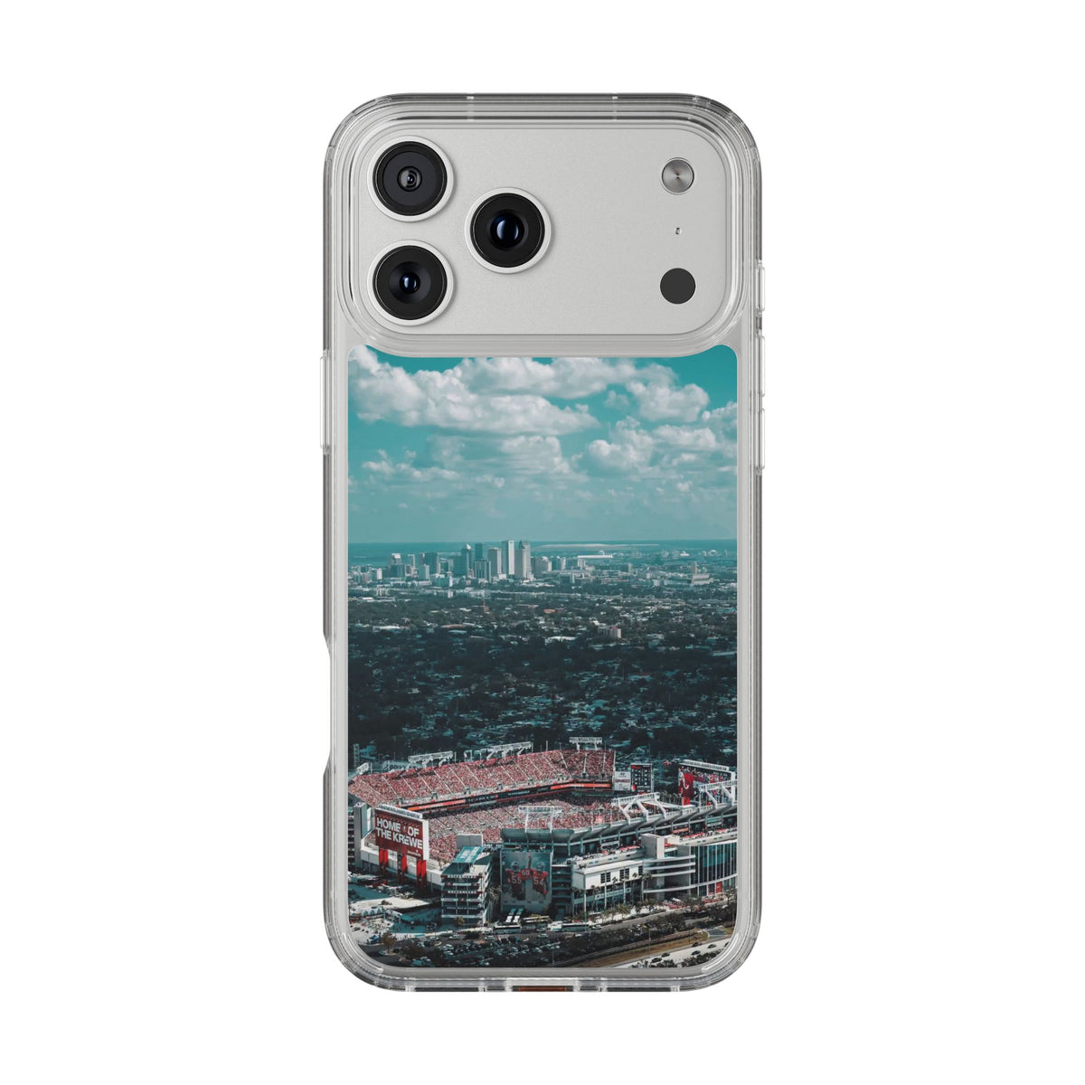 Tampa Bay Raymond James Stadium Clear Phone Case — Aerial City Stadium Design