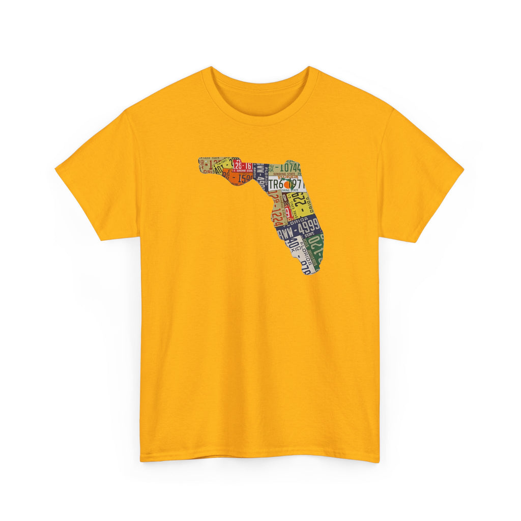 Florida License Plate Map T-Shirt — Vintage State Silhouette Tee
