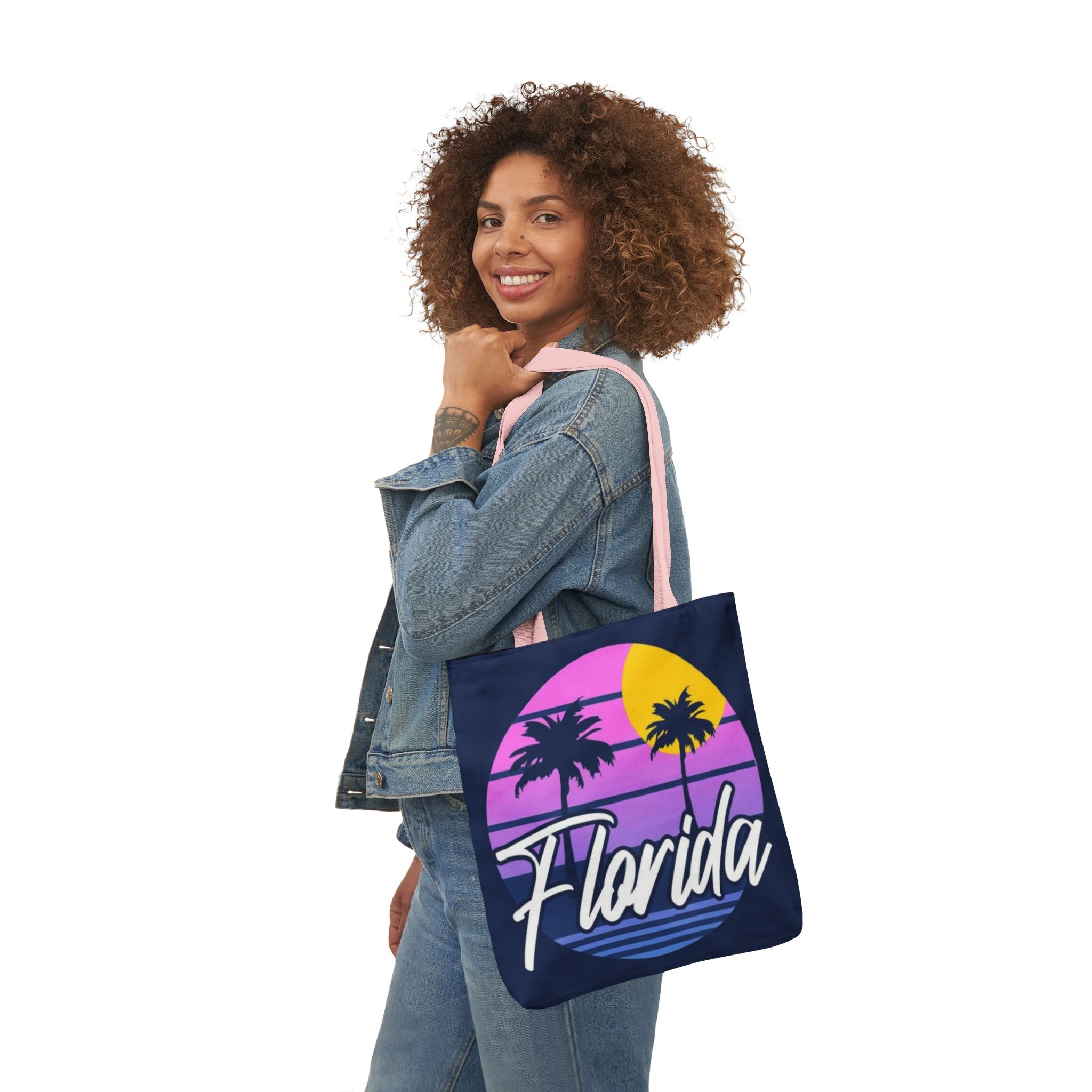Florida Sunset Palm Tote Bag — Retro Beach Canvas Tote