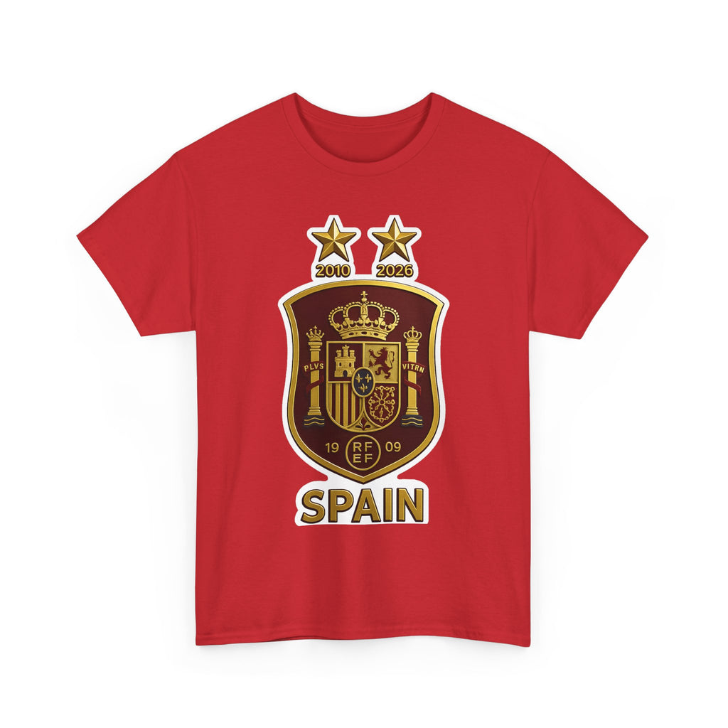 Spain World Cup Soccer T-Shirt — National Team Crest & Trophy Graphic