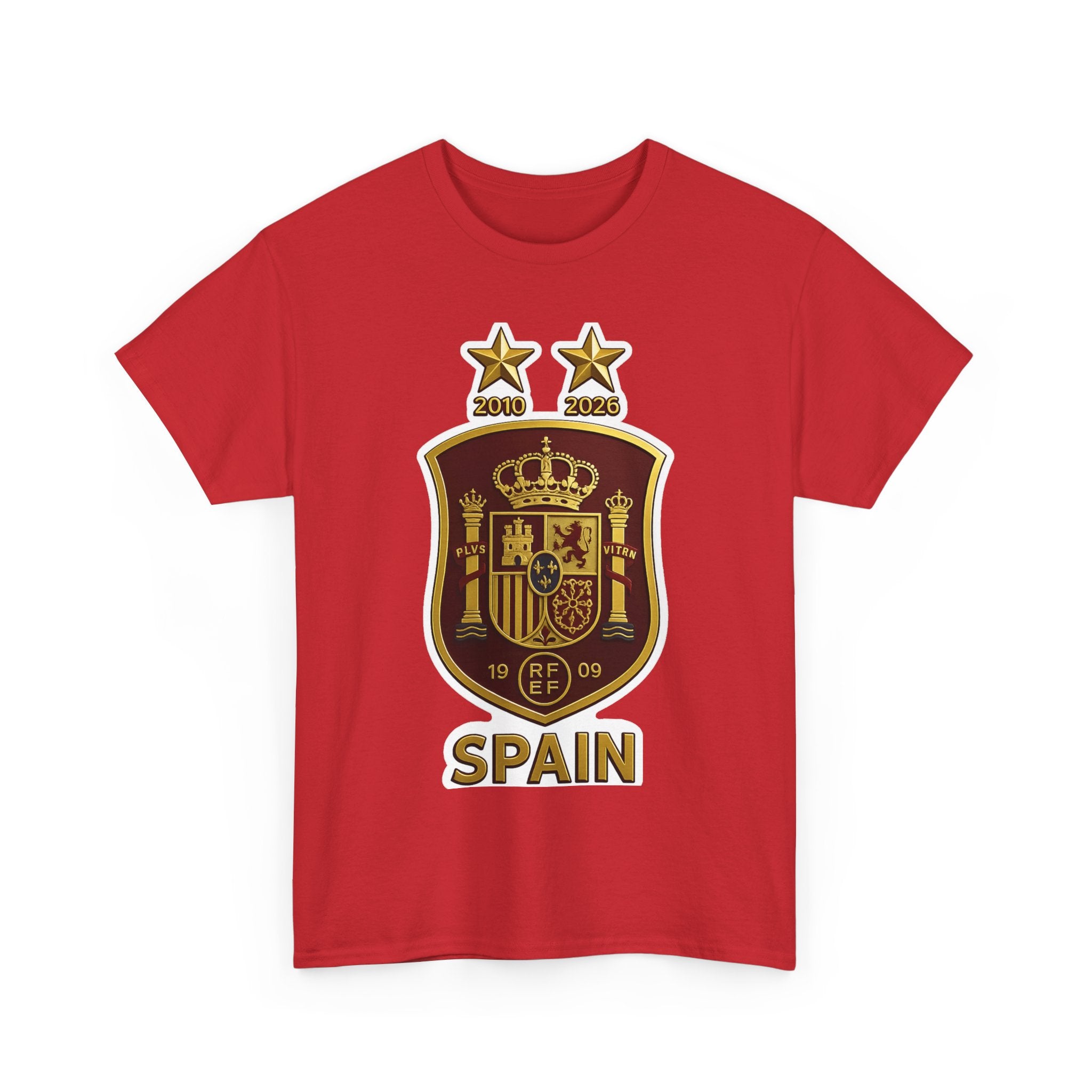 Spain World Cup Soccer T-Shirt — National Team Crest & Trophy Graphic