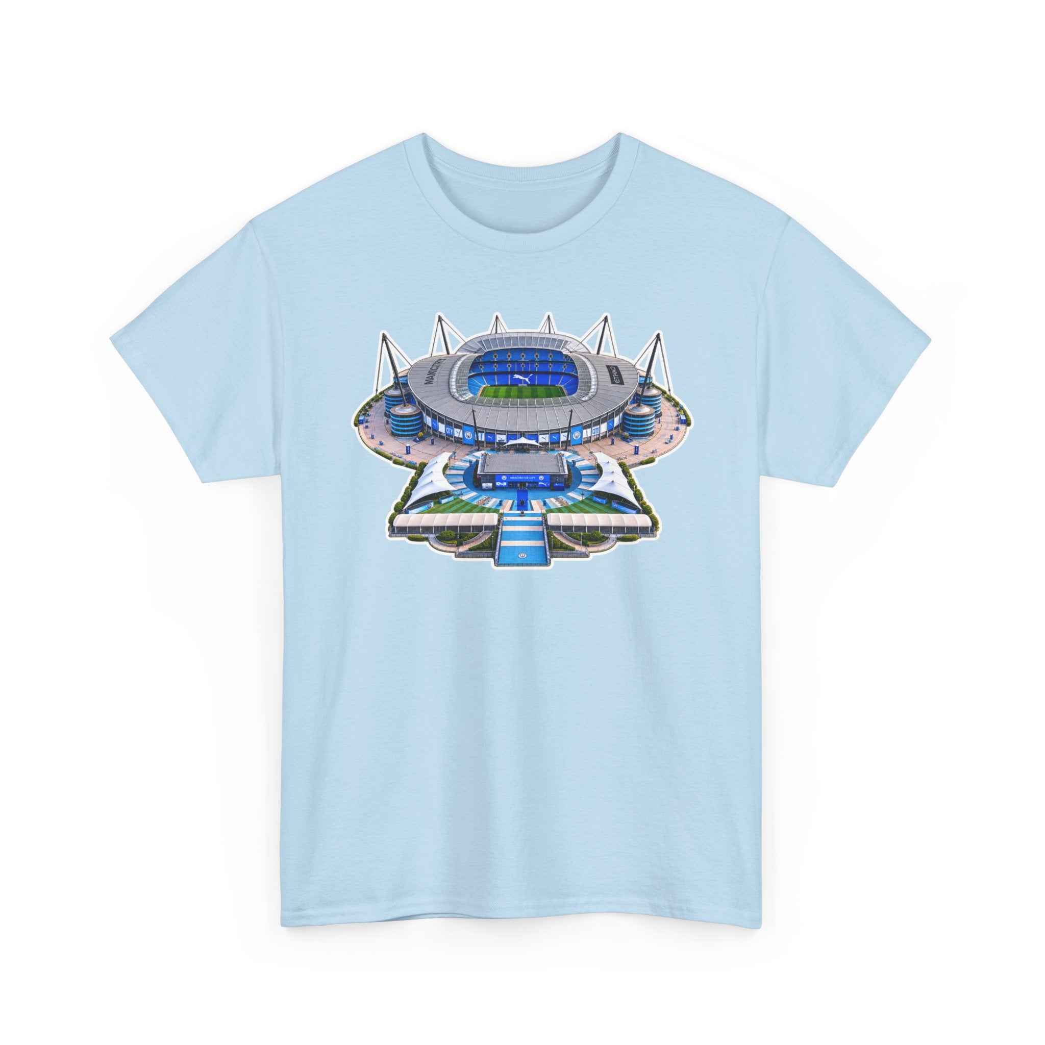 Manchester City Etihad Stadium Illustration T-Shirt — Retro Soccer Arena Graphic Tee