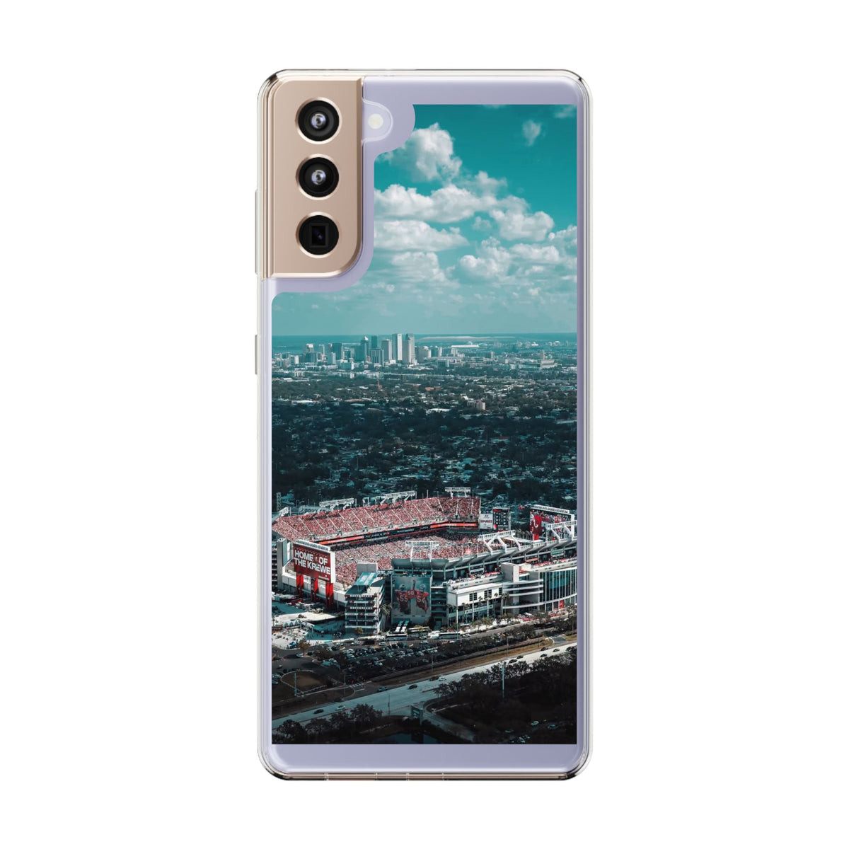 Tampa Bay Raymond James Stadium Clear Phone Case — Aerial City Stadium Design