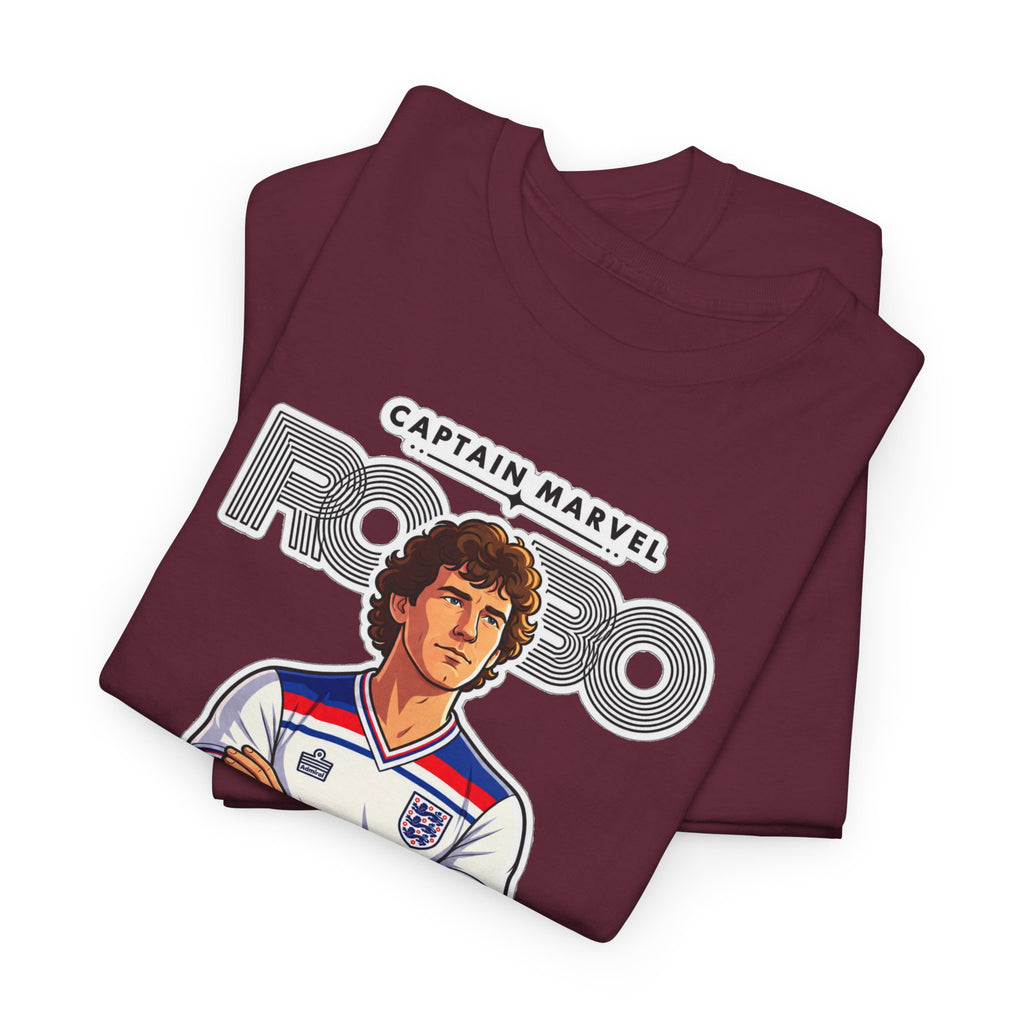 Bryan Robson Retro England Football Cotton T-Shirt / Tee — "Captain Marvel" Soccer Player Graphic