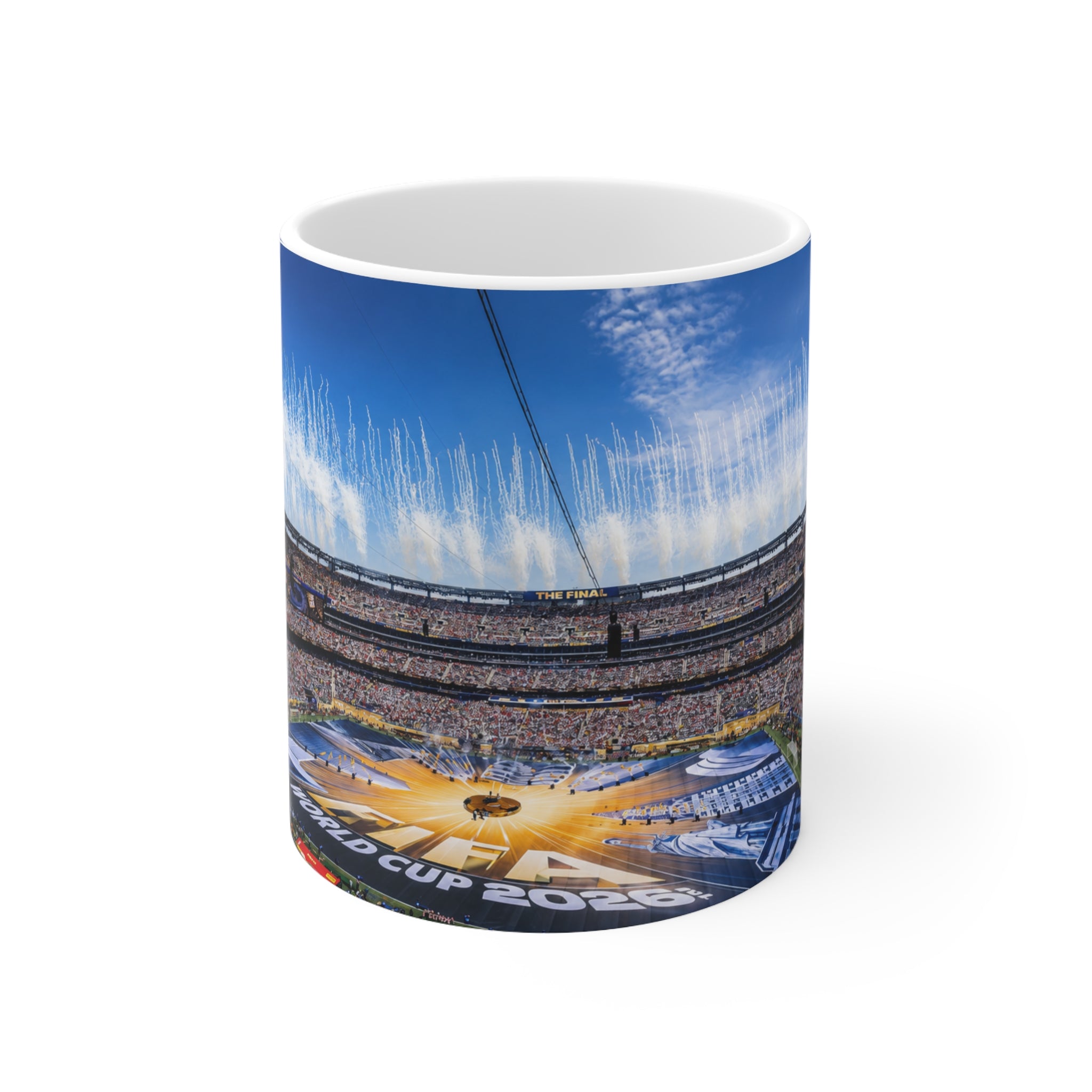 World Cup Final 2026 Stadium Celebration Ceramic Coffee Mug — Panoramic Crowd & Fireworks 11oz/15oz