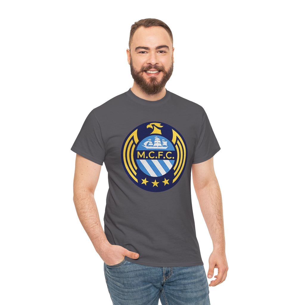 MCFC Crest T-Shirt — Vintage Blue & Gold Soccer Tee