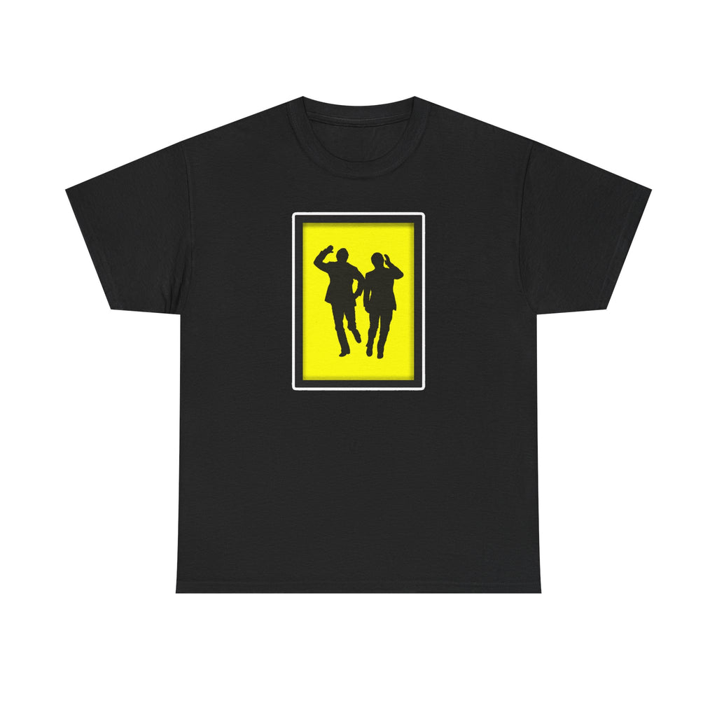 Morecambe and Wise Dancing Silhouette Tee – Retro Yellow Frame Graphic T-Shirt