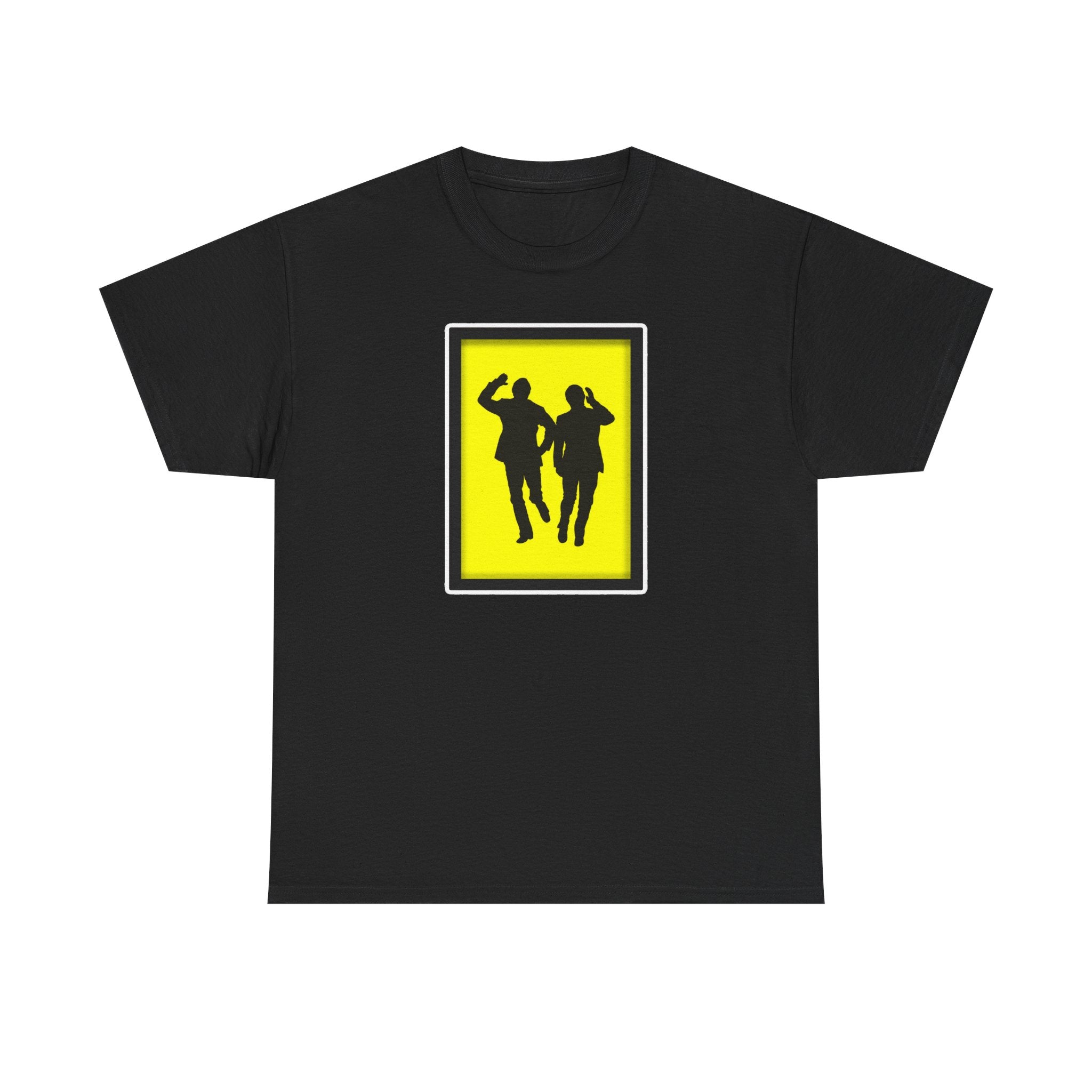 Morecambe and Wise Dancing Silhouette Tee – Retro Yellow Frame Graphic T-Shirt