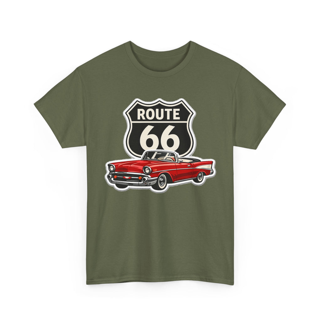 Route 66 Classic Car T‑Shirt — Retro Red Convertible Road Trip Tee