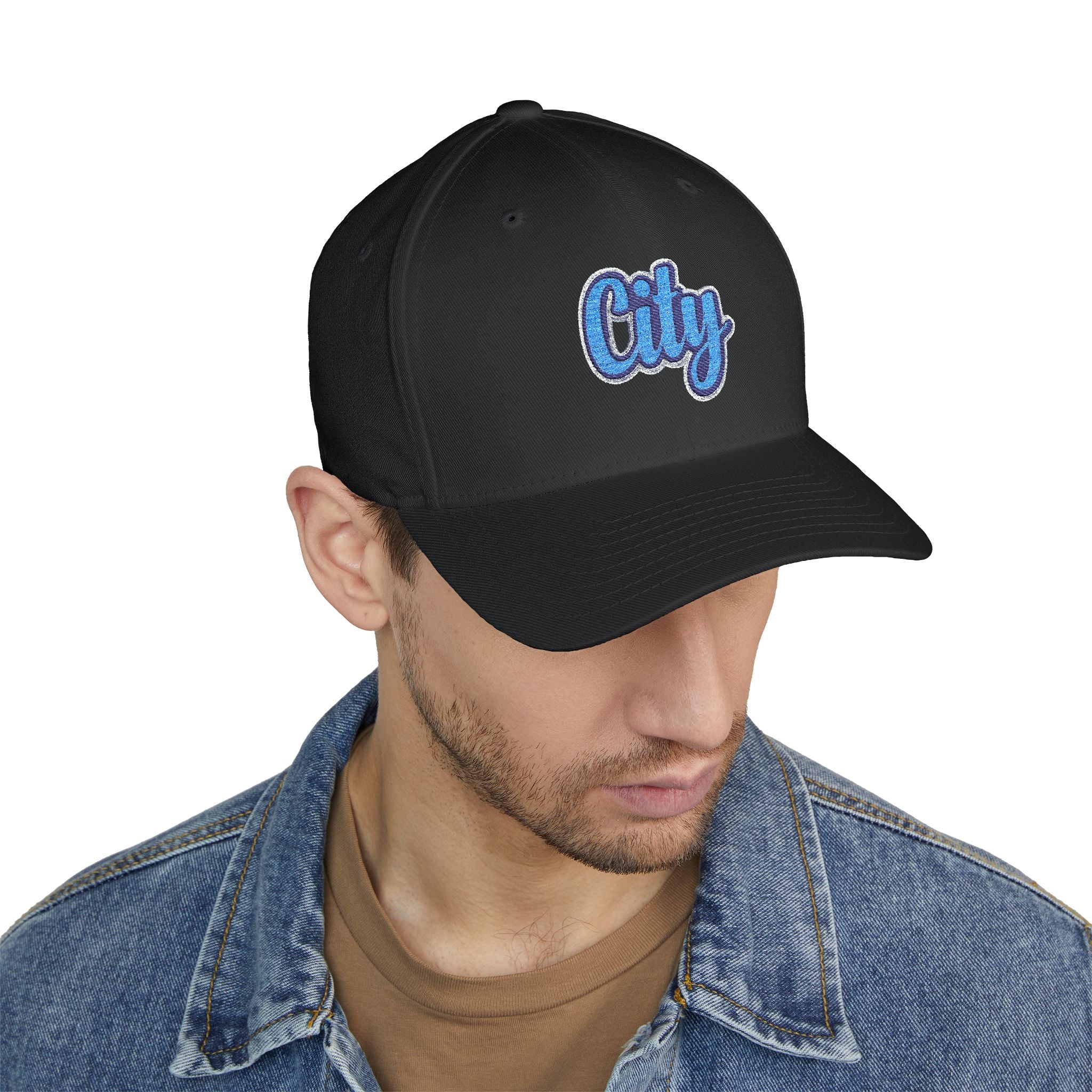 Embroidered "City" Script Closed-Back Baseball Cap
