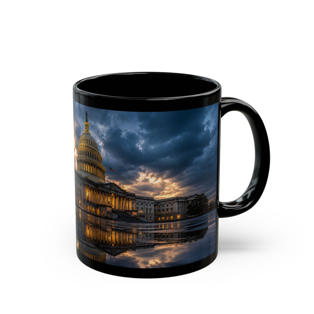 US Capitol Reflection Black Mug — Washington D.C. Skyline Coffee Cup (11oz, 15oz)