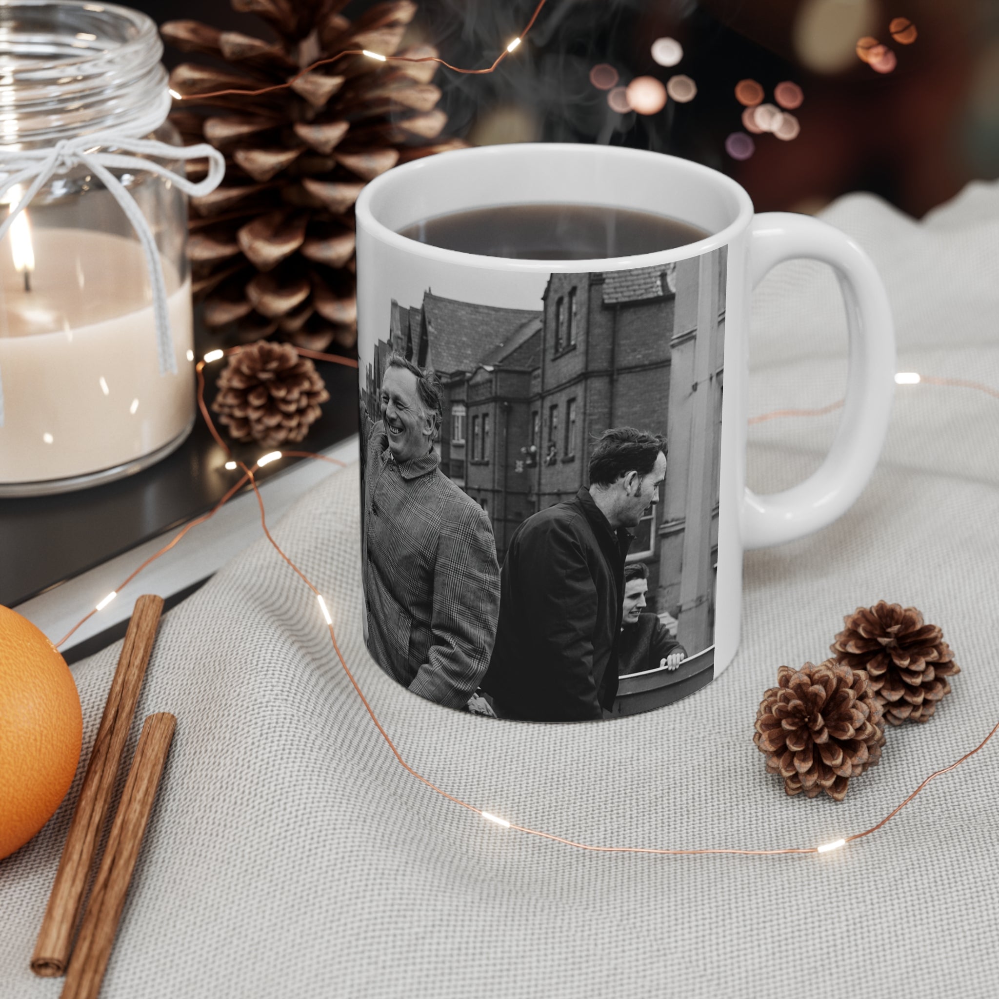 Joe Mercer Manchester City Victory Photo Mug – Black & White Retro Football Celebration Coffee Cup (11oz/15oz)