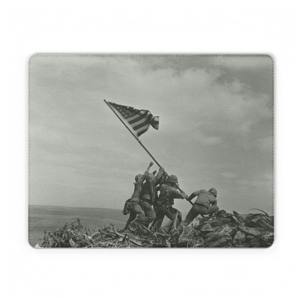 Memorial Iwo Jima Flag PU Leather Mouse Mat — Vintage WWII Photo Desk Pad