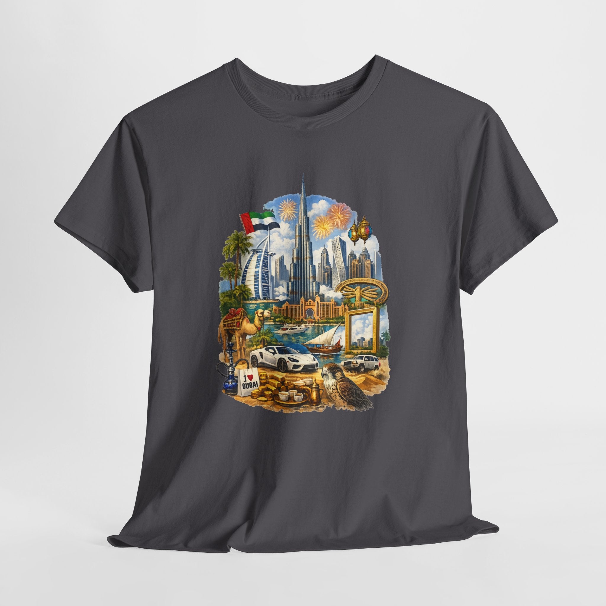 Dubai Skyline Beach Vacation T-Shirt – Retro Travel Collage Tee