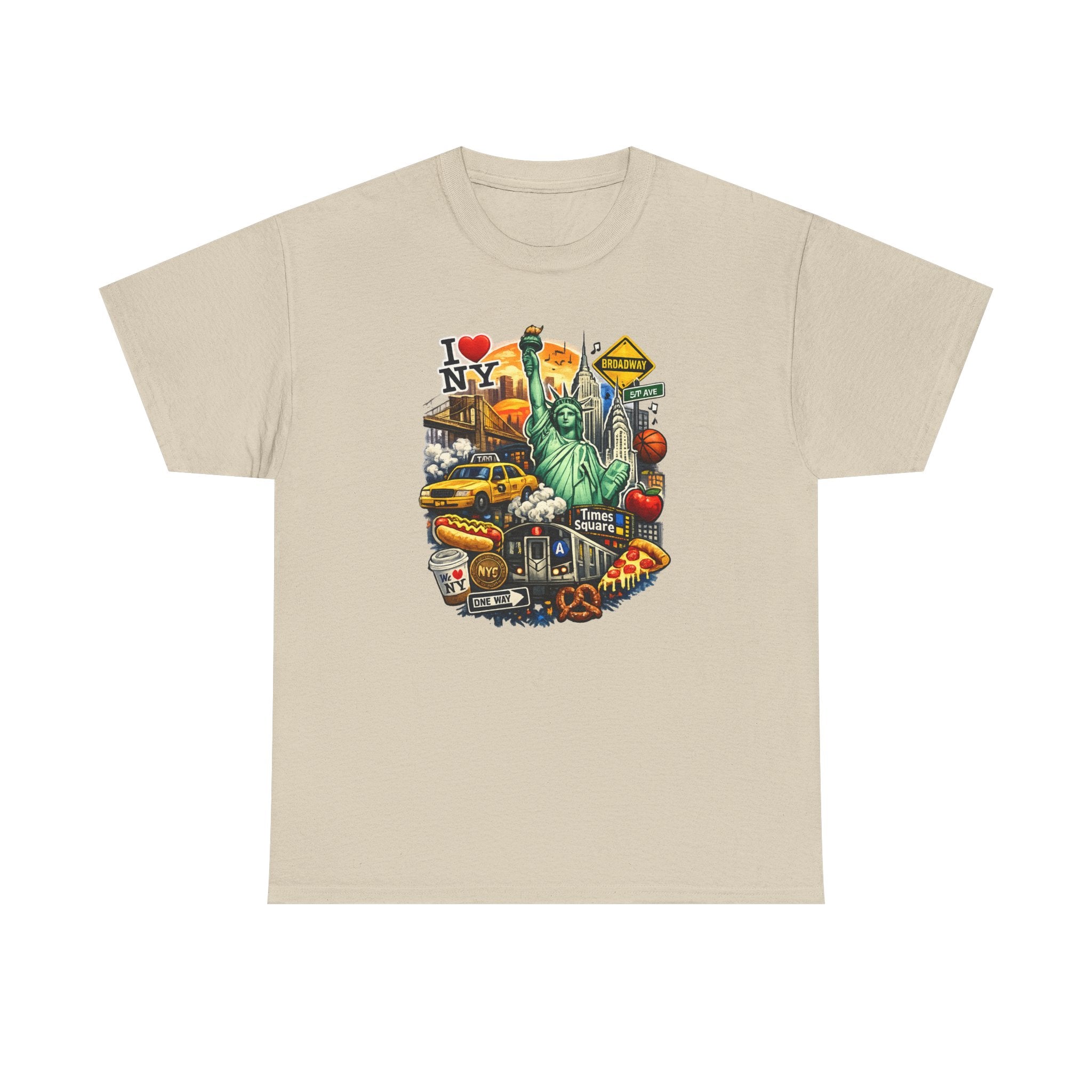 New York City Icons T-Shirt — Statue of Liberty, Taxi & I  NY Collage Tee