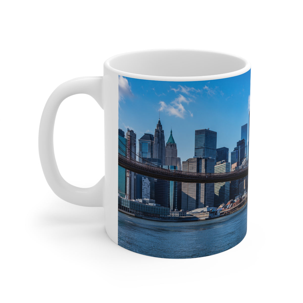 New York City Skyline Coffee Mug — Brooklyn Bridge Panoramic 11oz/15oz