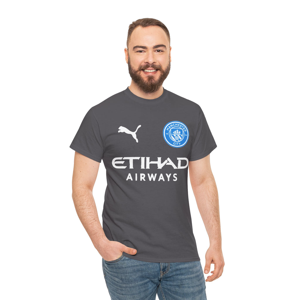 Man City Inspired Etihad Airways Logo Tee - Black Puma Style Football Shirt