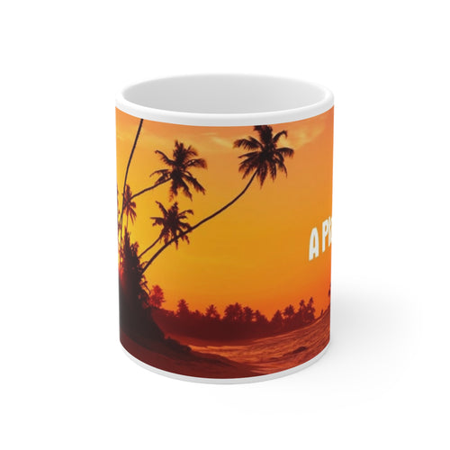 A Place in the Sun - Sunset Palm Beach Mug – Tropical Sunrise Ceramic Coffee Cup (11oz & 15oz)