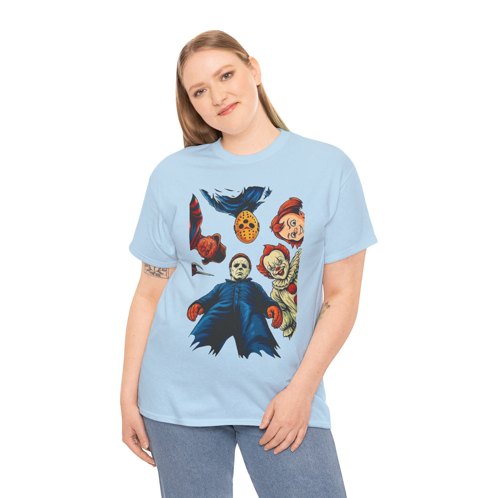 Horror Movie Icons Graphic Tee — Michael Myers, Jason & Classic Clowns Halloween T-Shirt