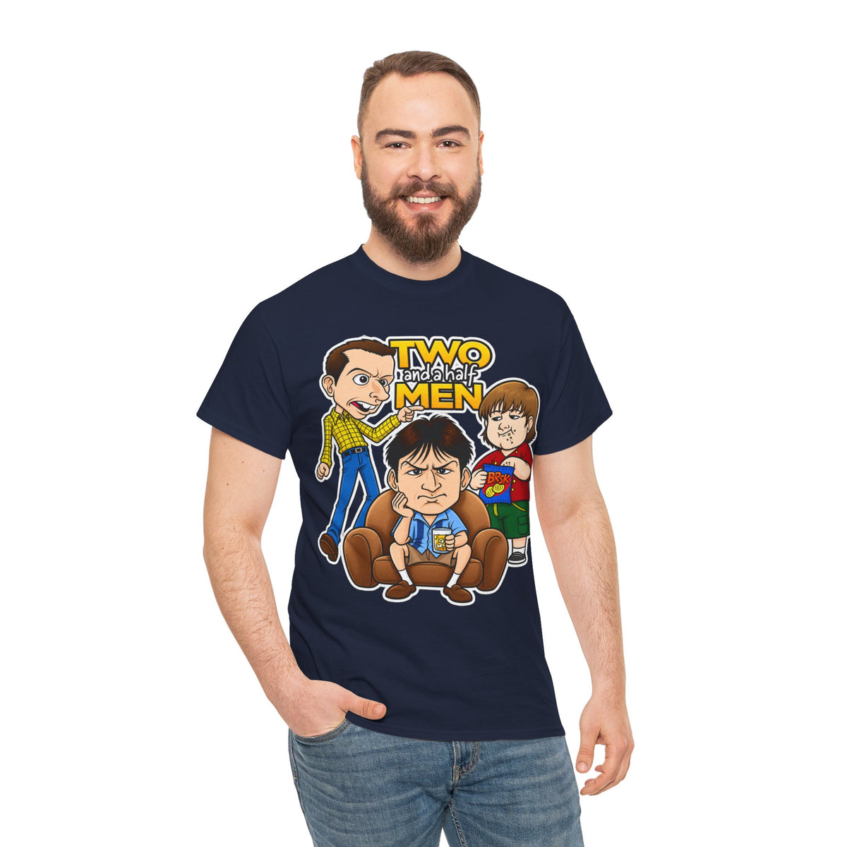 Two and a Half Men Inspired Cartoon Tee — Retro TV Comedy Graphic T-Shirt
